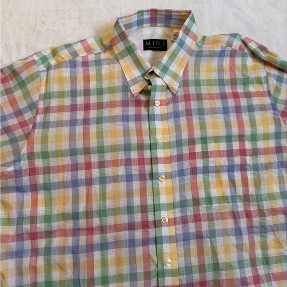 MINE Men’s Size XL  Multi-Color Pastel Gingham Plaid Button-Down Shirt - Picture 2 of 16